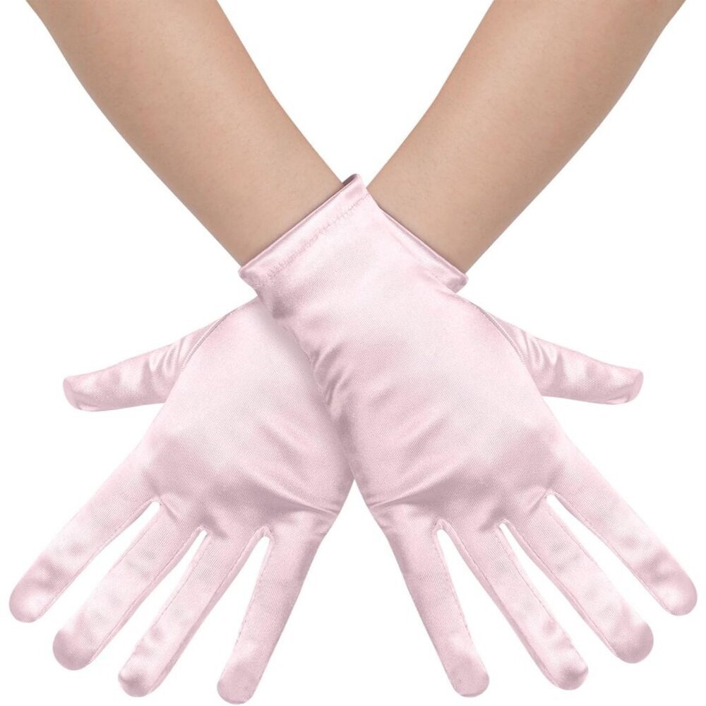 Women's Formal Short Pink Satin Gloves Bridal Wedding Banquet Party Costume